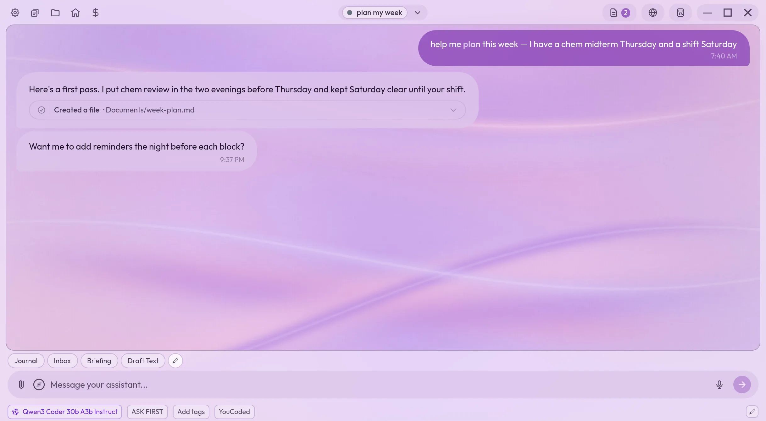YouCoded Assistant chat window